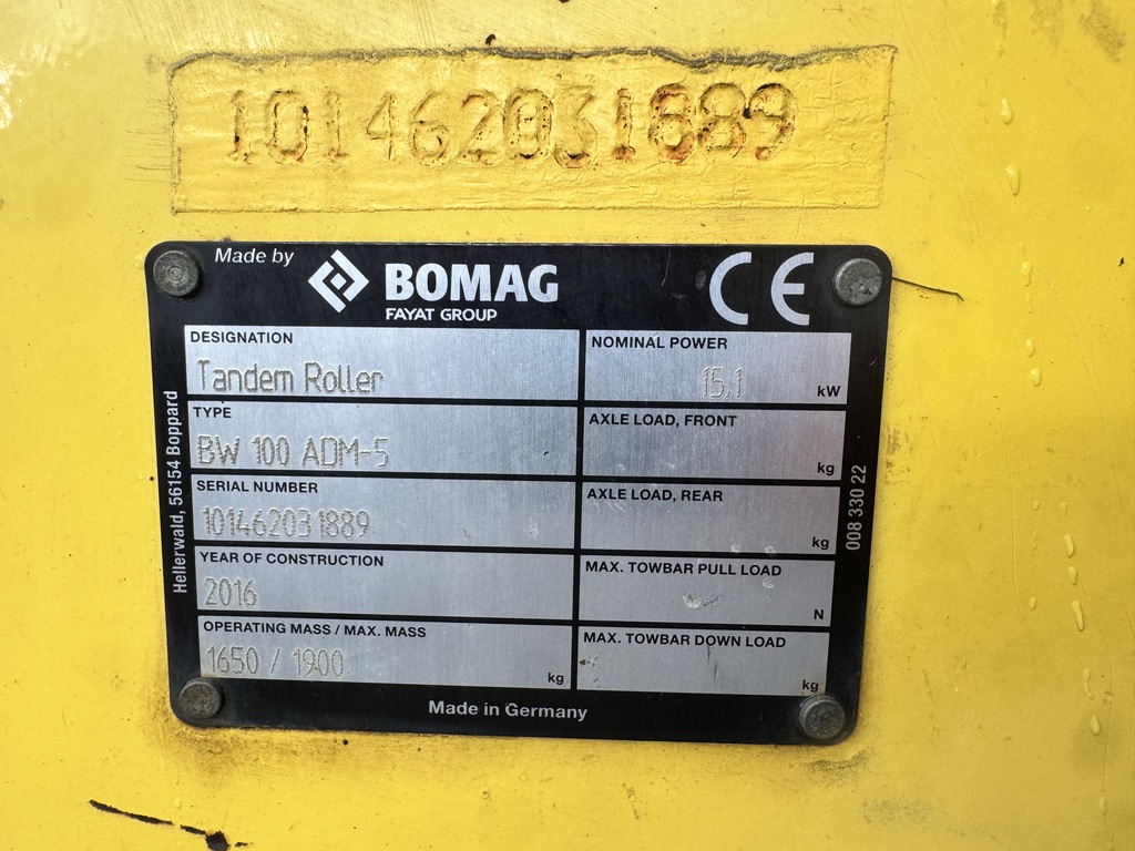 2016 Bomag BW100 AD M-5 Twin Drum Roller - ONLY 1115hrs